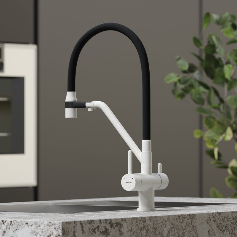 Смеситель для кухни Sancos Dora SC4003GR с гибким изливом, белый гранит