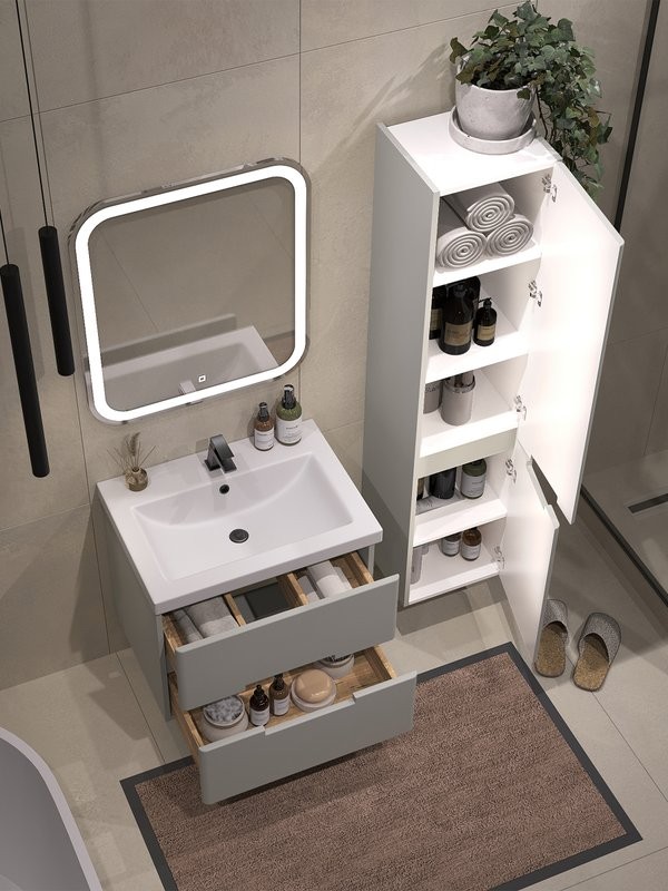 Мебель для ванной комнаты SanStar Ориана 60 подвесная, серая, раковина Cersanit Como 60