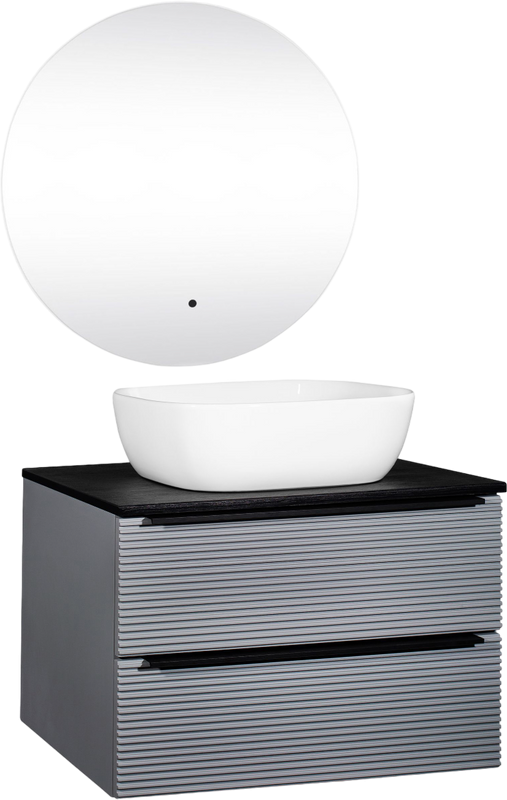 Мебель для ванной комнаты Runo Орлеан 70 серая, черная, раковина Bella 40