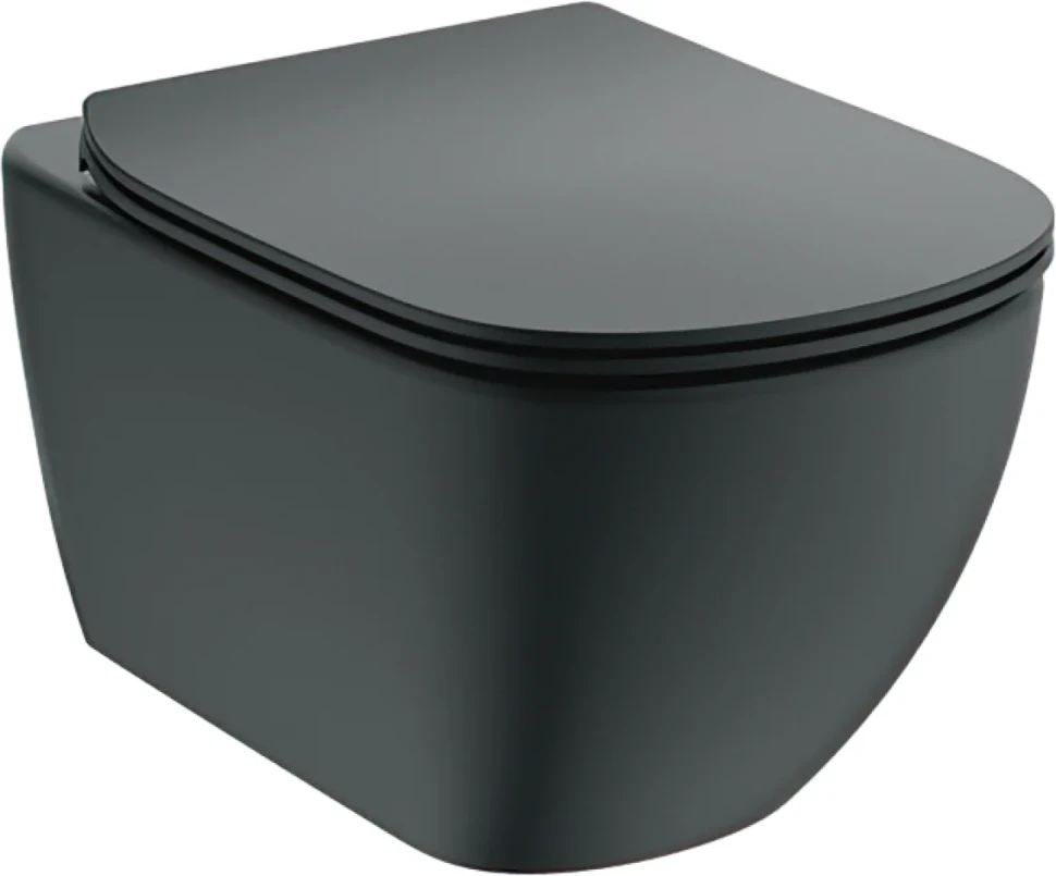 Комплект Унитаз подвесной Ideal Standard IdealMood T4665V3 безободковый, с микролифтом, матовый черный + Инсталляция ProSys R0308A6 с кнопкой смыва черной матовой