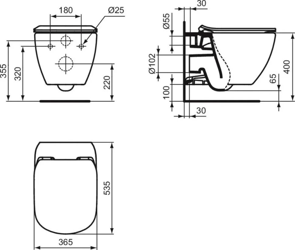 Комплект Унитаз подвесной Ideal Standard IdealMood T4665V3 безободковый, с микролифтом, матовый черный + Инсталляция ProSys R0308A6 с кнопкой смыва черной матовой