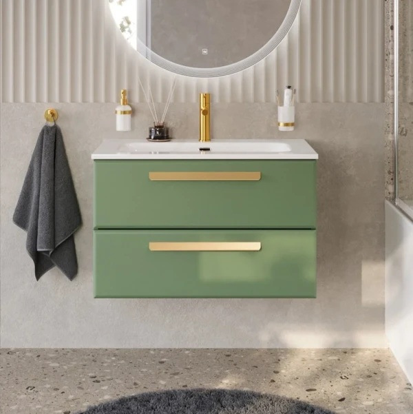 Тумба с раковиной Cezares Eco Cer-N 80 фисташковый софт, раковина Eco 80, ручки сатиновое золото