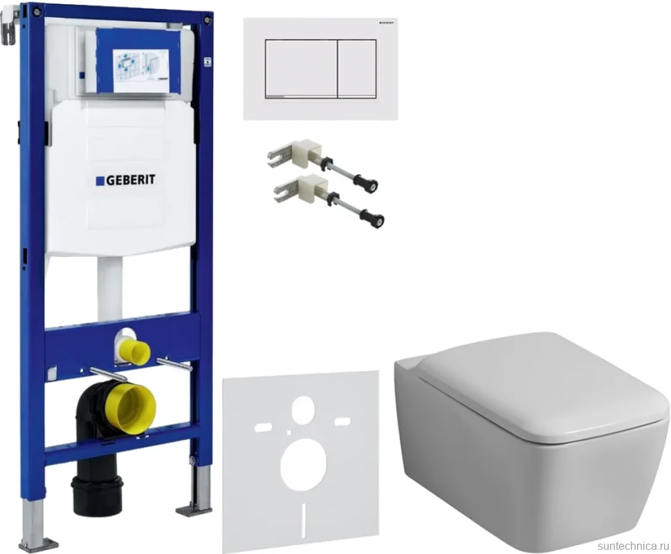 Комплект Унитаз подвесной Geberit iCon Square 201950000 + Крышка Square 571910000 + Крепления Duofix 111.815.00.1 к стене + Звукоизоляция + Инсталляция UP 320 111.300.00.5 + Кнопка Sigma 30 115.883.JT.1 белая матовая, хром глянцевый