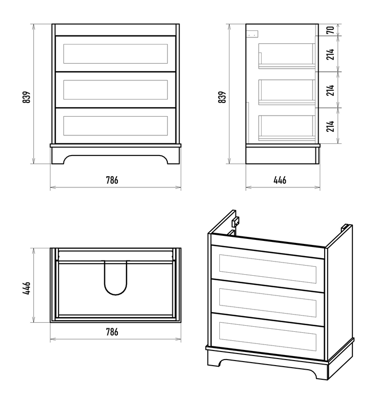 Тумба под раковину без столешницы Misty Ларго 80 напольная, матовая белая