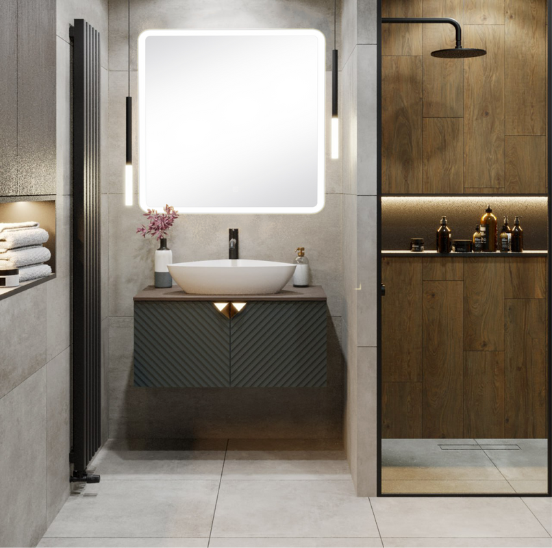 Тумба под раковину со столешницей Runo Андорра 85 графит, дуб коньячный