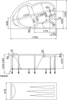 Акриловая ванна 1MarKa Diana R 170x105 см, угловая, правая, пристенная, белая, асимметричная, с каркасом
