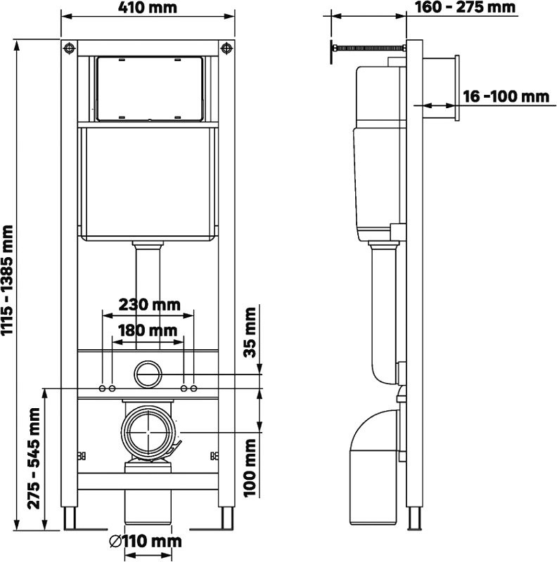 Комплект Berges Atom Quattro S Rimless крышка-сиденье с микролифтом, кнопка смыва глянцевый хром