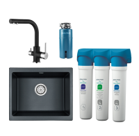 Комплект Мойка кухонная Paulmark Gera 60 PM205546-BLM черный металлик + Смеситель Essen Es213011-418 черный металлик + Измельчитель Intenso I-PRO 1000 + Фильтр Refine System