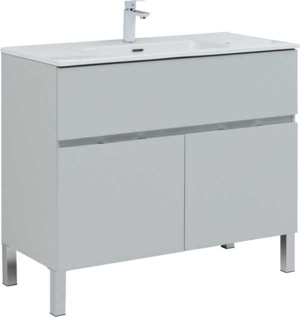 Тумба с раковиной Aquanet Алвита 100 напольная, серая