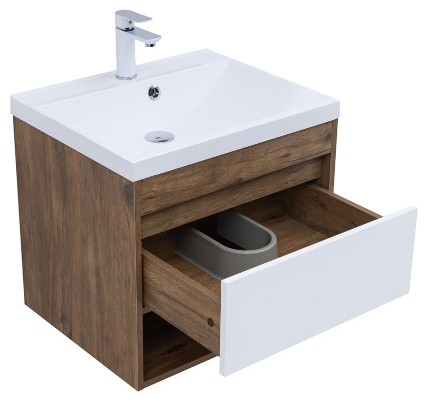 Тумба под раковину Aquanet Тренд 60 дуб рустикальный/белый сатин