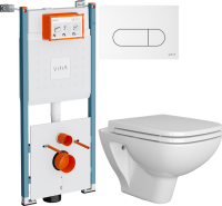 Комплект Унитаз подвесной VitrA Berg 5507B003-6280 с микролифтом + Инсталляция V-Fix Core 732-5800-01PV + Кнопка Root Round 740-2200 белая глянцевая
