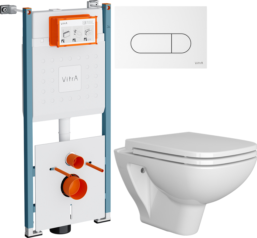 Комплект Унитаз подвесной VitrA Berg 5507B003-6280 с микролифтом + Инсталляция V-Fix Core 732-5800-01PV + Кнопка Root Round 740-2200 белая глянцевая