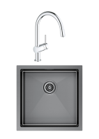 Комплект Мойка Paulmark Gerberg PM254444-GM вороненая сталь + Смеситель Grohe Minta 3291800E хром