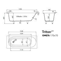 Ванна из искусственного камня Triton Омега 170x70 см, встраиваемая, белая, на ножках