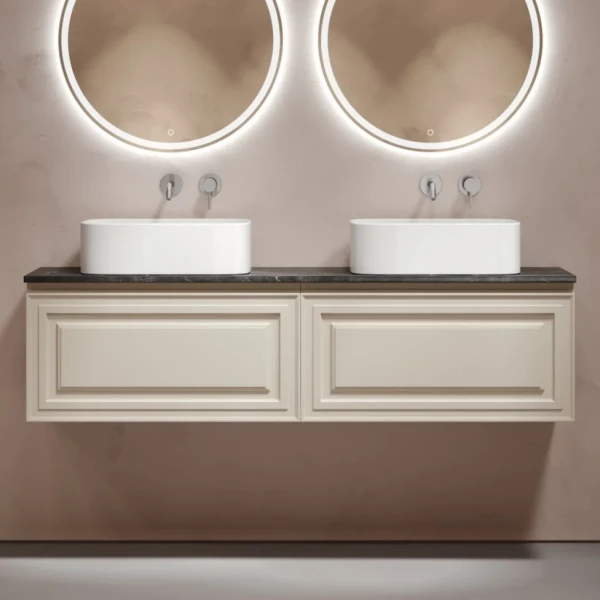 Тумба с раковиной Sancos Very 160 beige soft, столешница черный мрамор TT160A1, раковина CN6052