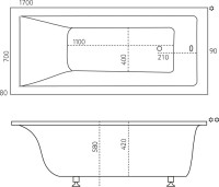Ванна из искусственного камня Marmo Bagno Ницца 170x70 см, встраиваемая, белая, на ножках