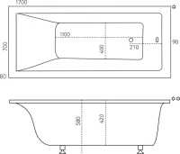 Ванна из искусственного камня Marmo Bagno Ницца 170x70 см, встраиваемая, белая, на ножках