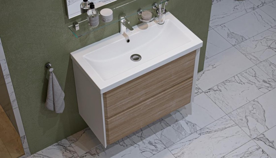 Тумба с раковиной Velvex Gesso 80.2Y дуб сонома, белая