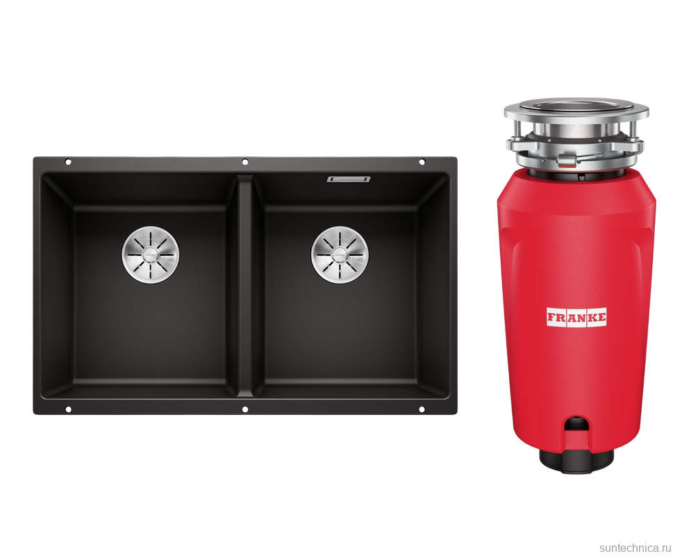 Комплект Мойка Blanco Subline 350/350-U черная + Измельчитель Franke