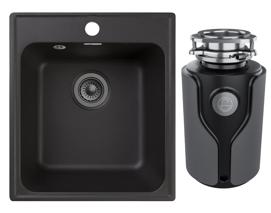 Комплект Мойка GranFest Quarz Z17 черный + Измельчитель KUCHENSTERN Muhle