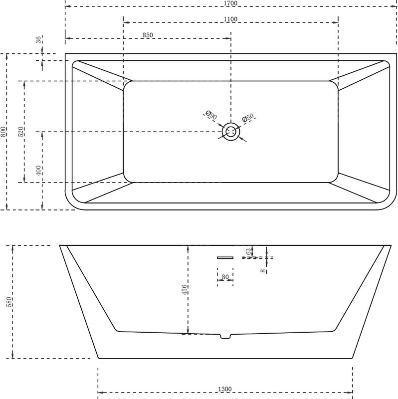 Акриловая ванна Abber AB9212-1.7 170x80 см, отдельностоящая, белая, с каркасом, со сливом-переливом