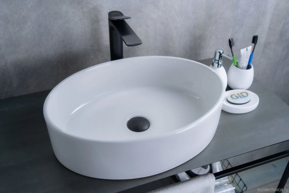 Накладная раковина GID Lago N9012 50 глянцевая белая, овальная, фаянс