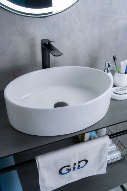 Накладная раковина GID Lago N9012 50 глянцевая белая, овальная, фаянс