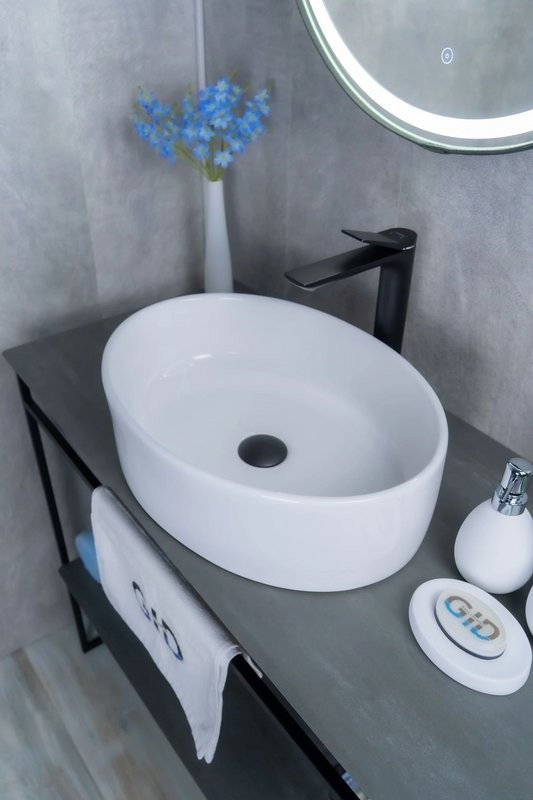 Накладная раковина GID Lago N9012 50 глянцевая белая, овальная, фаянс