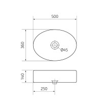 Накладная раковина GID Lago N9012 50 глянцевая белая, овальная, фаянс