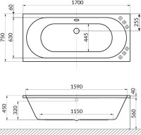 Акриловая ванна Excellent Oceana WAEX.OCE17.LINE 170x75 см, встраиваемая, с гидромассажем, белая, с каркасом, со сливом-переливом