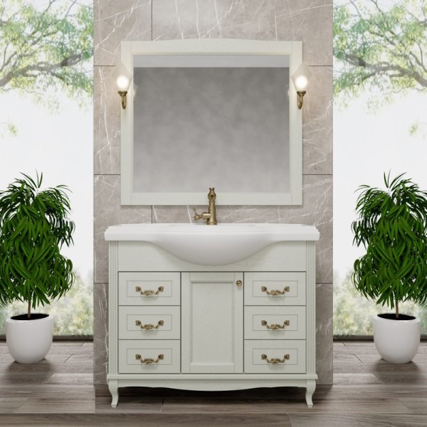 Мебель для ванной комнаты ValenHouse Эллина 105 слоновая кость, 6 ящиков, 1 дверца, ручки бронза