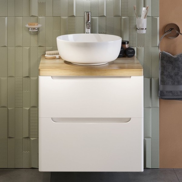 Тумба под раковину со столешницей STWORKI Берген 60 белая, столешница светлая