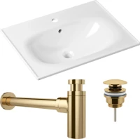 Комплект Раковина Lavinia Boho Bathroom Sink 33312010 + Донный клапан Wellsee Drainage System 182141000 золото + Сифон 182106000 золото
