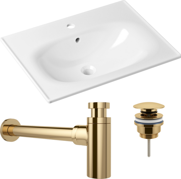 Комплект Раковина Lavinia Boho Bathroom Sink 33312010 + Донный клапан Wellsee Drainage System 182141000 золото + Сифон 182106000 золото