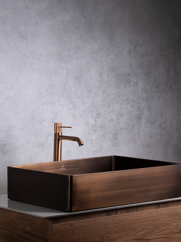 Накладная раковина AltroBagno Solido 001024 BrAn 60 состаренная бронза, прямоугольная, нержавеющая сталь