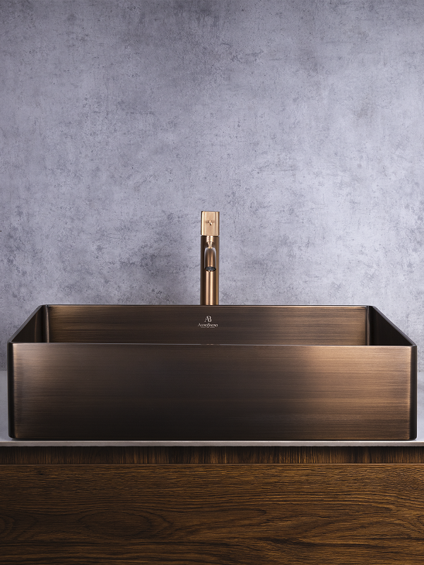 Накладная раковина AltroBagno Solido 001024 BrAn 60 состаренная бронза, прямоугольная, нержавеющая сталь