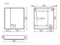 Зеркало-шкаф Sancos Mirror 70 с подсветкой, дуб чарльстон