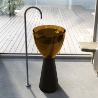 Раковина напольная Abber Kristall AT2703Black-Vesuvian 45 глянцевая оливковая, матовая черная, круглая, моноблок