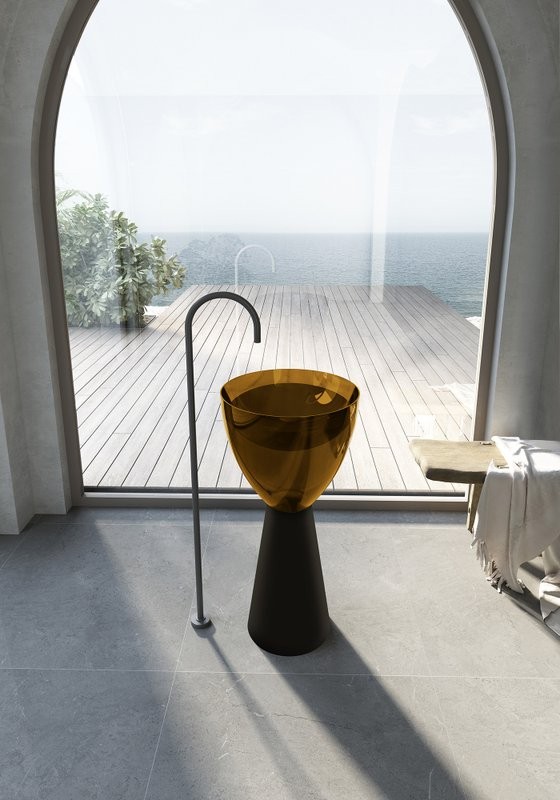 Раковина напольная Abber Kristall AT2703Black-Vesuvian 45 глянцевая оливковая, матовая черная, круглая, моноблок