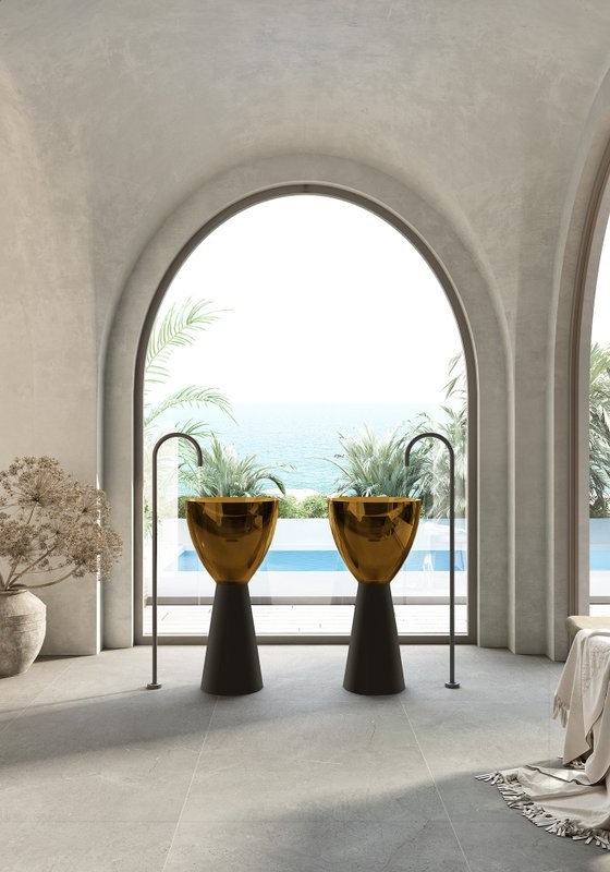 Раковина напольная Abber Kristall AT2703Black-Vesuvian 45 глянцевая оливковая, матовая черная, круглая, моноблок