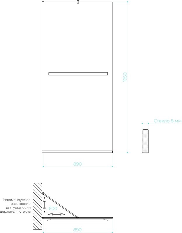 Душевая перегородка Maybahglass MGD-736-3у 89 см, профиль золото, стекло графит матовое