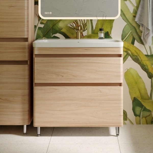 Тумба с раковиной Style Line Атлантика 80 Люкс Plus, напольная, ясень перламутр