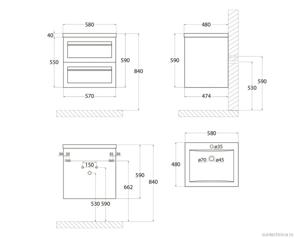 Тумба с раковиной Art&Max Platino 60 подвесная, капучино