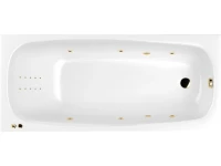 Акриловая ванна WHITECROSS Layla Slim Line Nano 170x75 см, встраиваемая, с гидромассажем, белый глянец, с каркасом, со сливом-переливом, фурнитура золото