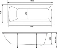 Акриловая ванна Marka One Modern 150x75 см, пристенная, белая, на ножках