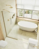 Душевая перегородка Maybahglass MGD-680-3у 109 см, профиль золото, стекло сатин