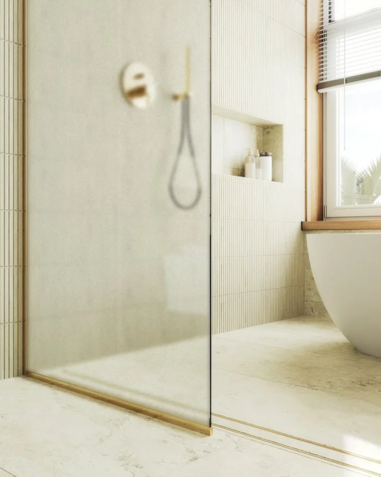 Душевая перегородка Maybahglass MGD-680-3у 109 см, профиль золото, стекло сатин