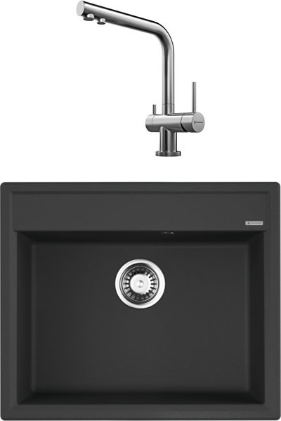 Комплект Мойка Omoikiri Daisen 60-BL черная + Смеситель Nagano BN нержавеющая сталь