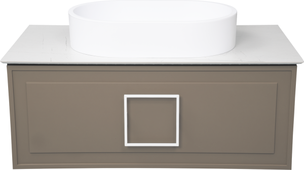 Тумба с раковиной La Fenice Cubo 90 подвесная, cappuccino, ручка белая, столешница белый мрамор, раковина белая матовая