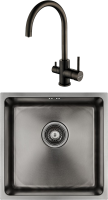 Комплект Мойка Paulmark Vista PM304444-GM вороненая сталь + Смеситель Essen Es213211-GM вороненая сталь